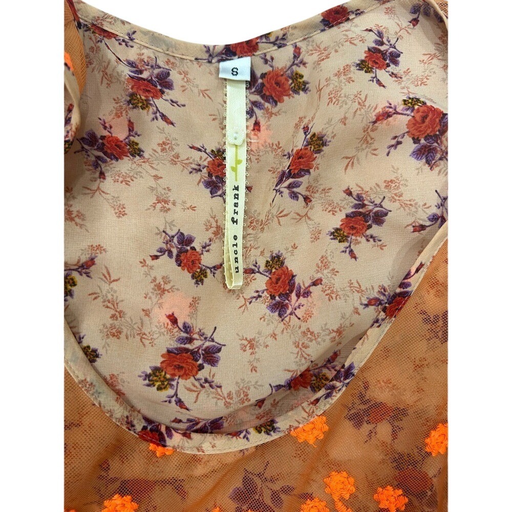 NWOT Uncle Frank for Anthropologie Boho Lace Floral Orange Neon Dress - Picture 5 of 5